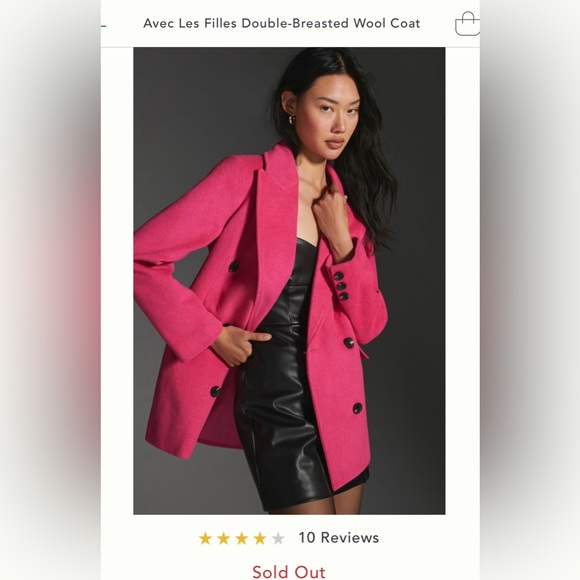 NWT AVEC LE FILLES DOUBLE BREASTED HOT PINK WOOL “FEEL” COAT. SIZE M. - Picture 14 of 16
